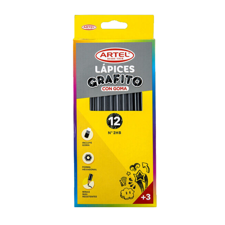 Lápiz Grafito Artel Hb N°2 Hexagonal C/Goma Cjx12Unid 1