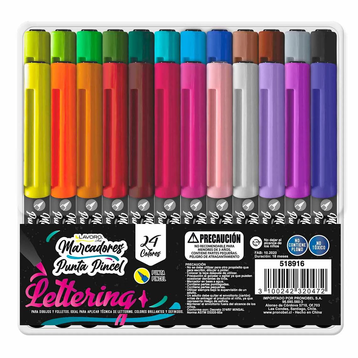 Marcadores Punta Pincel 24 Colores Lavoro 1