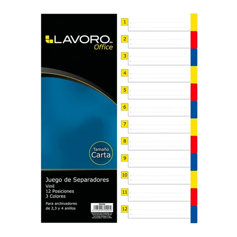 Separador Carta 12Div Pp Color Lavoro 1