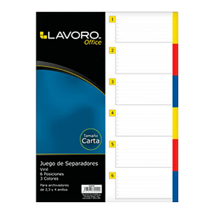 Separador Carta Colores Vinílico 6 Posiciones Set  Lavoro