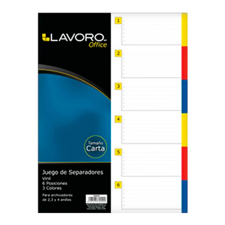 Separador Carta Colores Vinílico 6 Posiciones Set  Lavoro 1
