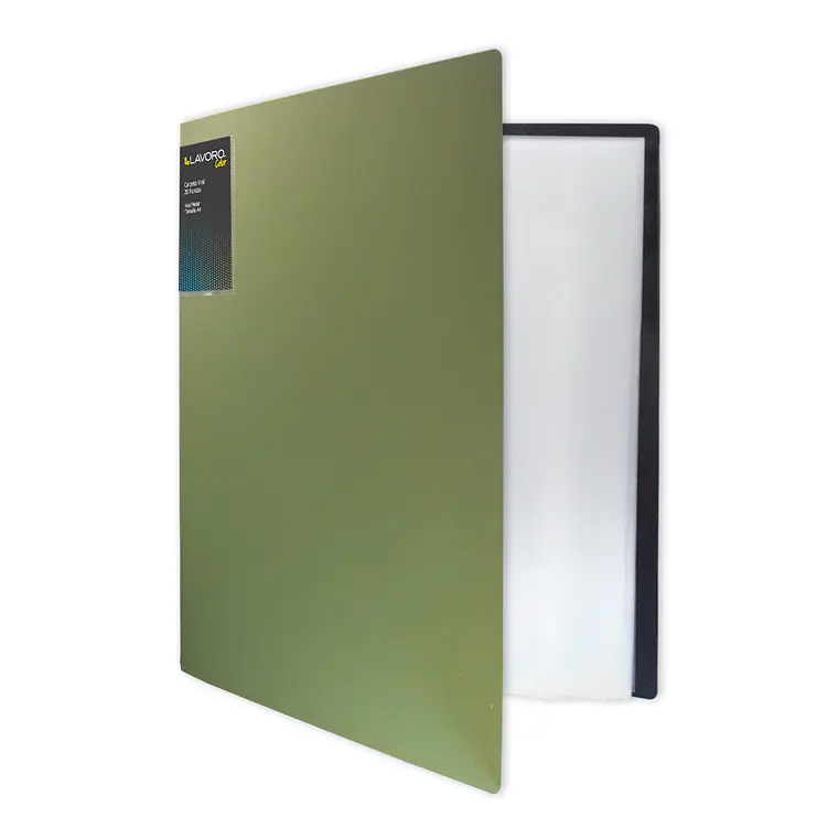 Carpeta Con Fundas Oficio 20 Fundas Verde Metalico Lavoro 1