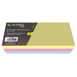 Pack 6Notas 76X76 100H Popup 3Col Pastel Lavoro