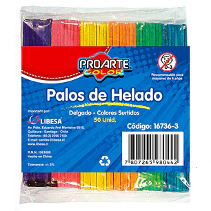 Palos  De Helados Proarte Color Delgado B/50Un
