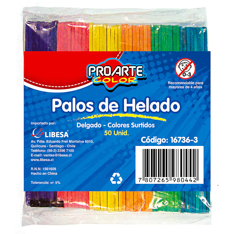 Palos  De Helados Proarte Color Delgado B/50Un 1