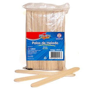 Palos De Helados Proarte Madera Grueso B/50Uni