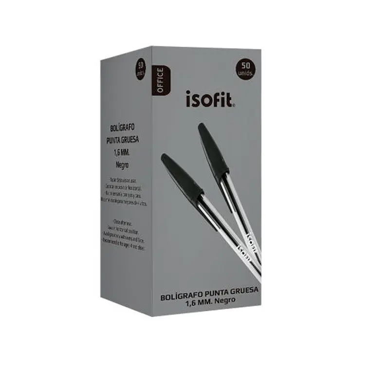Boligrafo Isofit 1,6Mm Punta Gruesa Negro Caja 50 Und 1