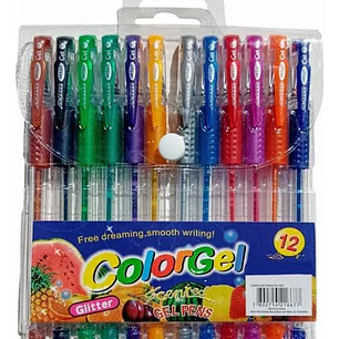 Lapiz Gel Glitter Colores Surtidos 12 Unidades Colorgel