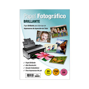 Papel Fotografico Inkjet - A4 Brillante 150 Gr 20 Hojas