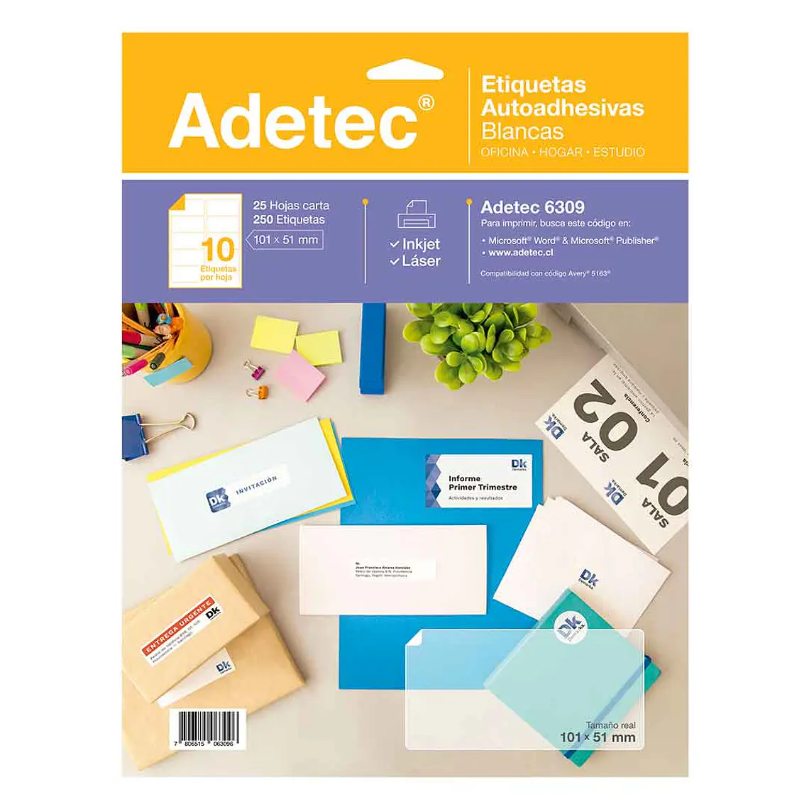 Etiqueta Inkjet/Laser Adetec - Carta Blanca 101X51 Mm 25 Hojas 1
