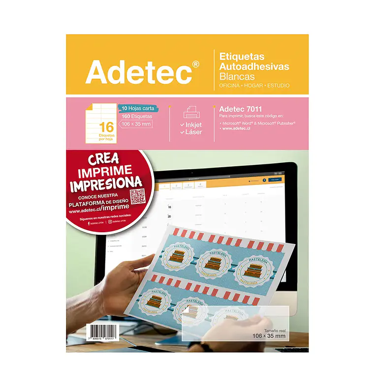 Etiqueta Inkjet/Laser Adetec - Carta Blanca 106X35 Mm 10 Hj 1