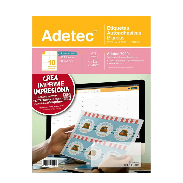 Etiqueta Inkjet/Laser Adetec - Carta Blanca 101X51 Mm 10 Hj 1