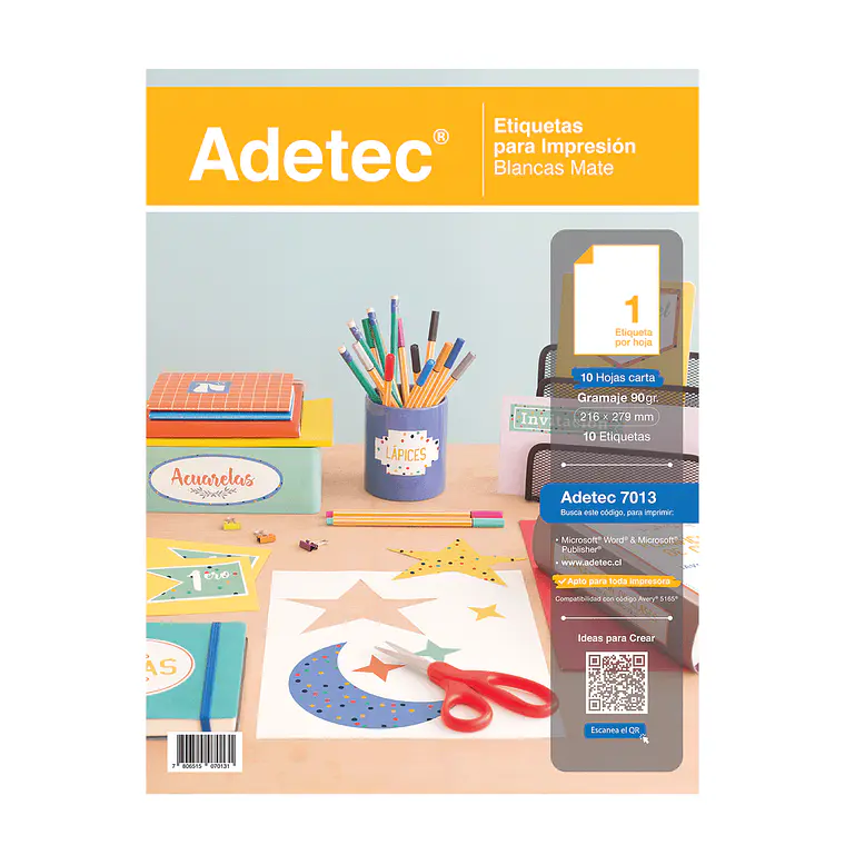 Etiqueta Inkjet/Laser Adetec - Carta Blanca 216X279 Mm 10 Hj 1