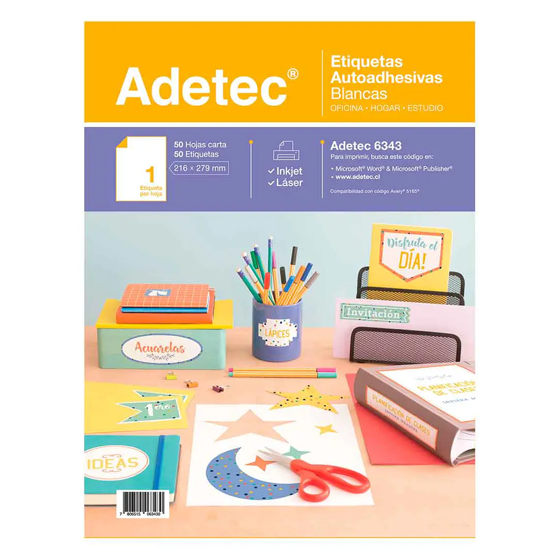 Etiqueta Inkjet/Laser Adetec - Carta Blanca 216X279 Mm 50 Hojas 1
