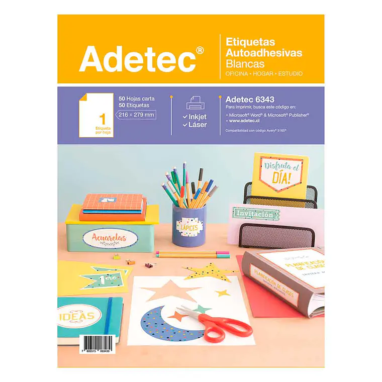 Etiqueta Inkjet/Laser Adetec - Carta Blanca 216X279 Mm 50 Hojas 1