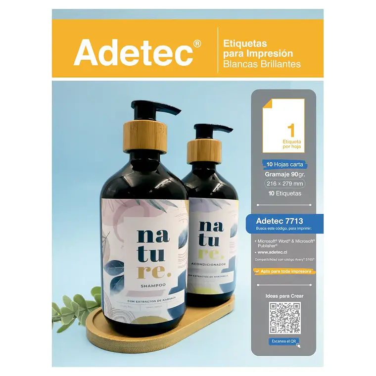 Etiqueta Inkjet/Laser Adetec - Carta Brillante 216X279 Mm 10 Hojas 1