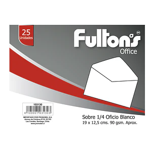 Sobre 1/4 Oficio Blanco 90 Gr 25 Un Fultons