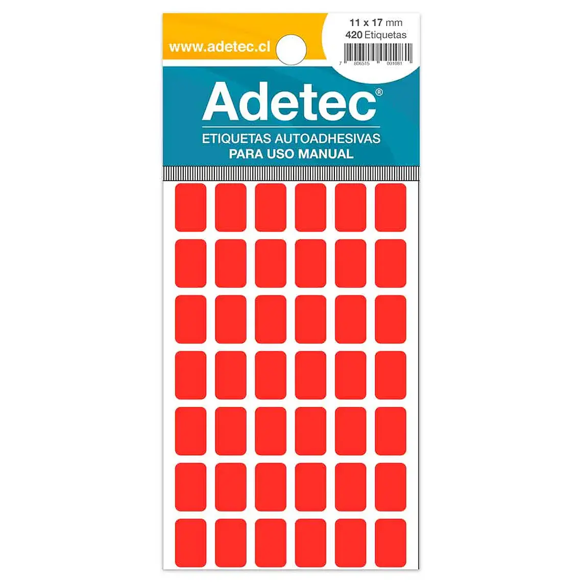 Etiqueta Manual Adetec - Rectangular Rojo Fluor 11X17 Mm 1