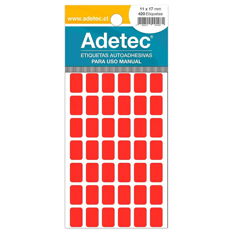 Etiqueta Manual Adetec - Rectangular Rojo Fluor 11X17 Mm 1