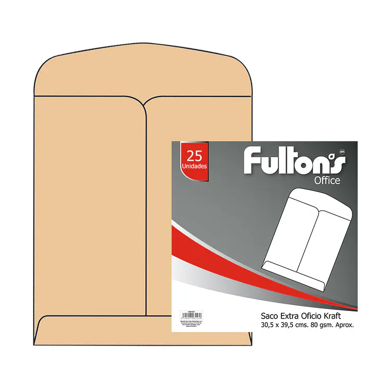 Sobre Saco Extra Oficio Kraft 80Gr Fultons 25 Uni 1
