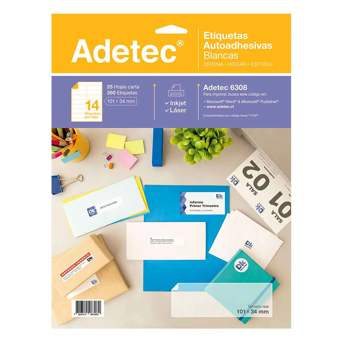 Etiqueta Inkjet/Laser Adetec - Carta Blanca 101X34 Mm 25 Hj 1