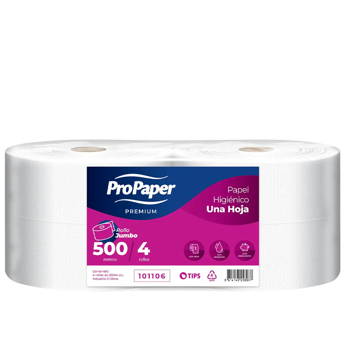 PAPEL HIGIENICO JUMBO 500MTS X 6UN H/S PROPAPER 1