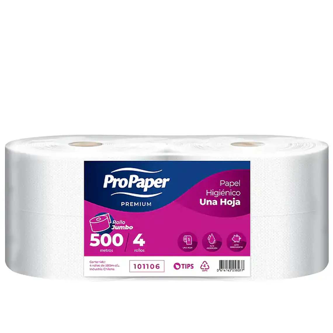 PAPEL HIGIENICO JUMBO 500MTX4UN H/S PROPAPER 1