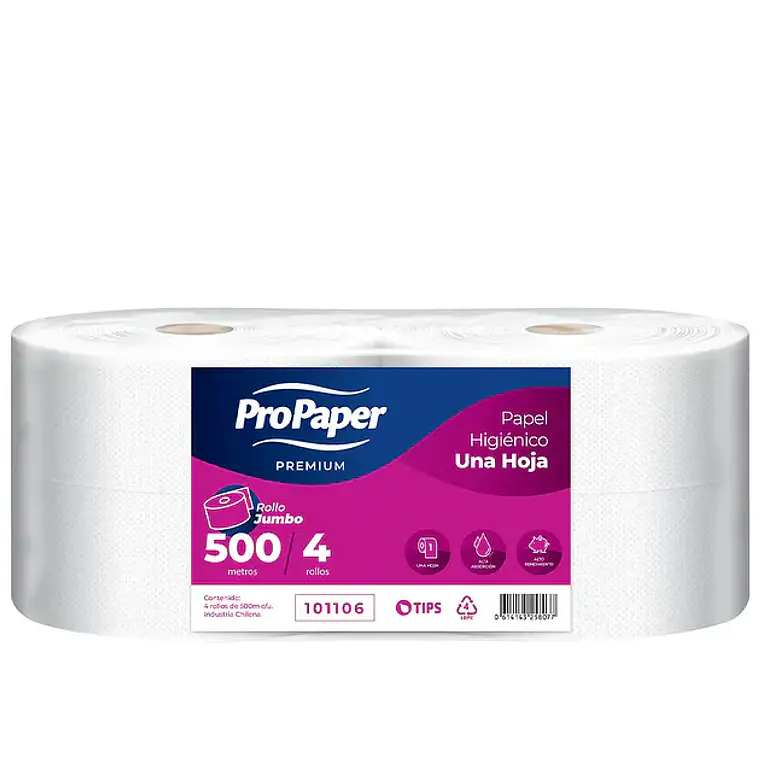 PAPEL HIGIENICO JUMBO 500MTX4UN H/S PROPAPER 1