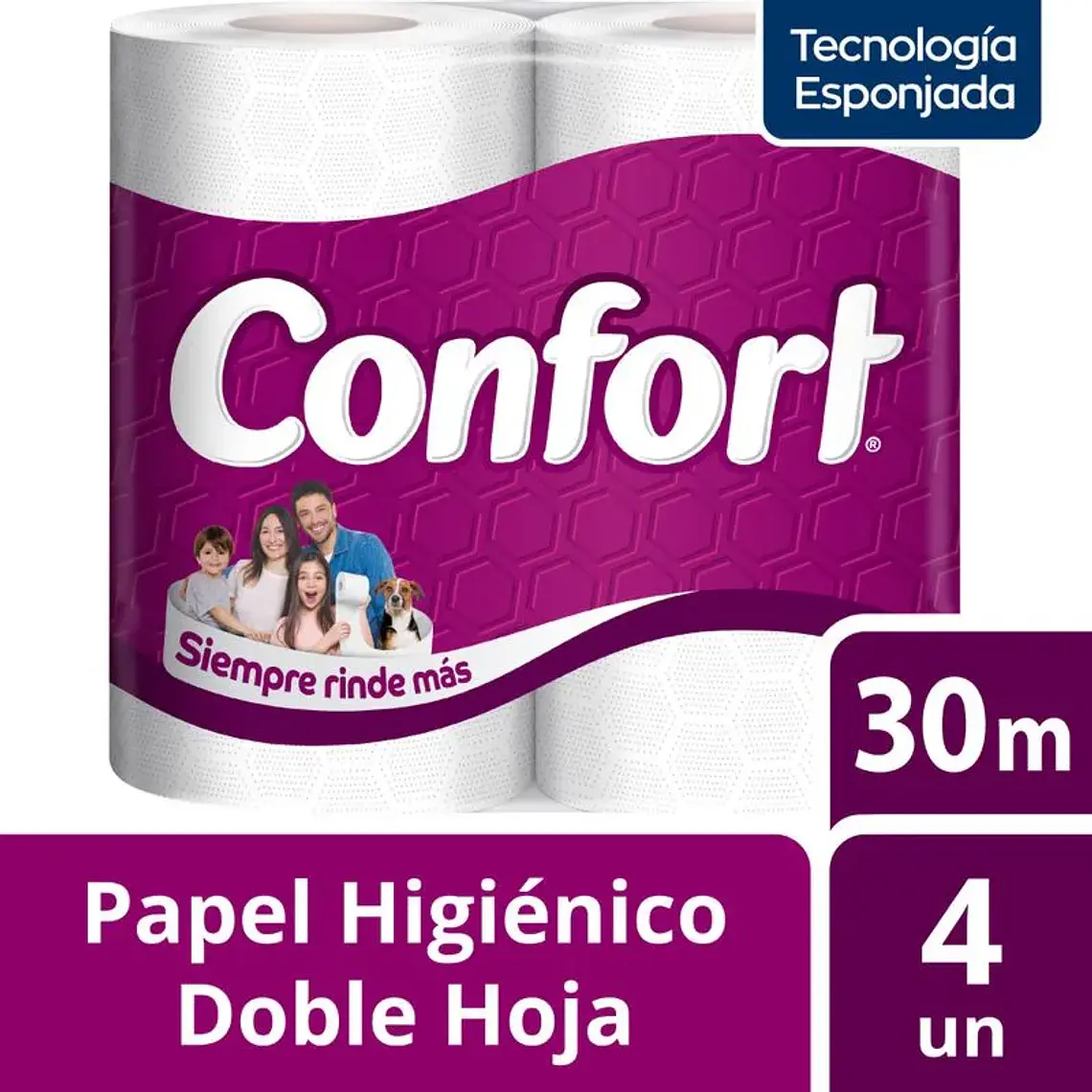 PAPEL HIGIENICO  CONFORT DOBLE HOJA 30 MTS X 4 ROLLOS PAQ 1