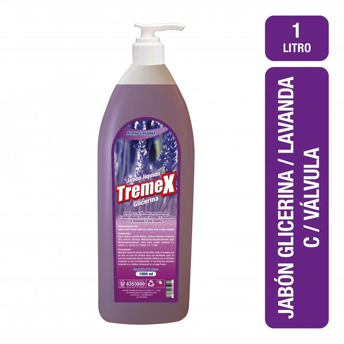 JABON LIQUIDO TREMEX AROMA LAVANDA CON VALVULA 1.000 CC 1