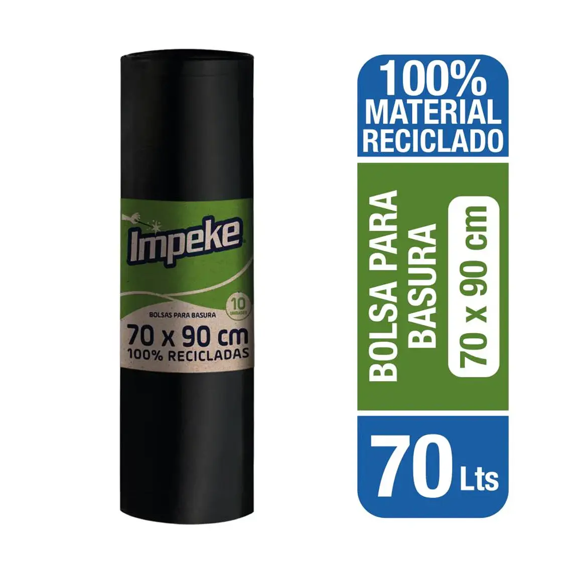 BOLSA DE BASURA IMPEKE 70X90 ROLLO 10 UN 1