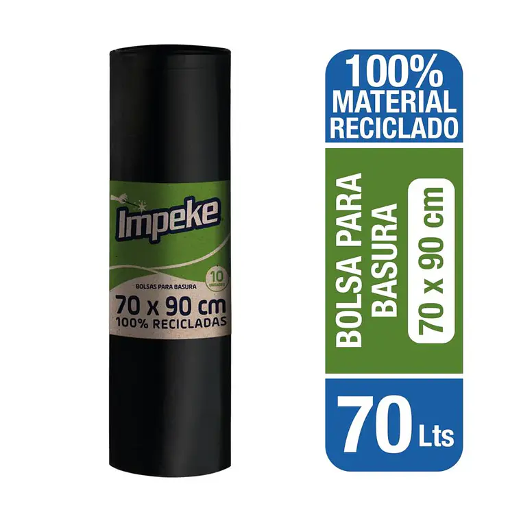 BOLSA DE BASURA IMPEKE 70X90 ROLLO 10 UN 1