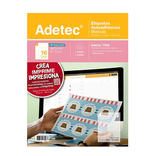 Etiqueta Inkjet/Laser Adetec - Carta Blanca 53X70 Mm 10 Hj