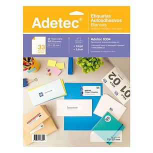 Etiqueta Inkjet/Laser Adetec - Carta Blanca 70X25 Mm 25 Hj