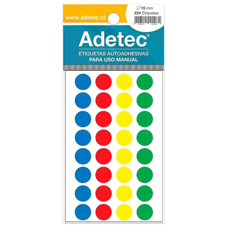 Etiqueta Manual Adetec - Circular 4 Colores 15 Mm Diametro 1
