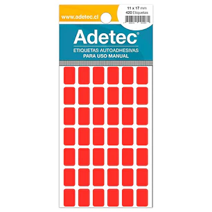 Etiqueta Manual Adetec - Rectangular Rojo Fluor 11X17 Mm