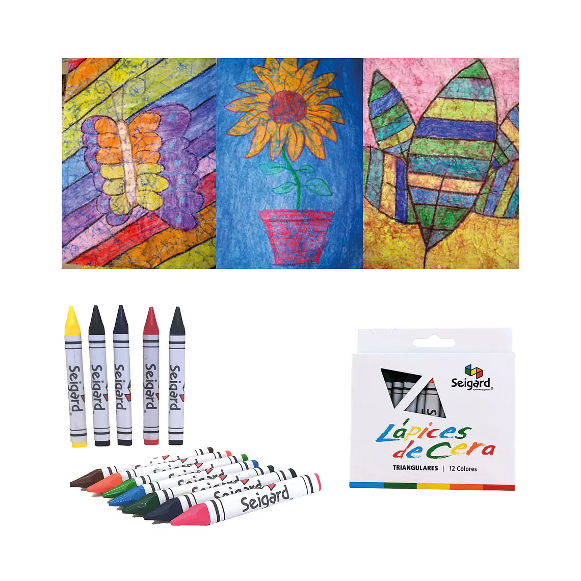 Lapices De Cera Triangulares 12 Colores Seigard 1
