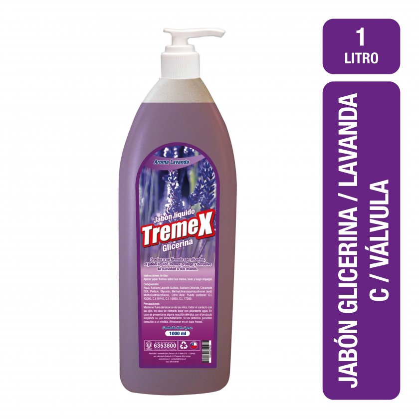 JABON LIQUIDO TREMEX AROMA LAVANDA CON VALVULA 1.000 CC