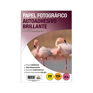 Papel Fotográfico Inkjet - A4 Autoadhesivo Brillante 115 Gr 20 Hojas