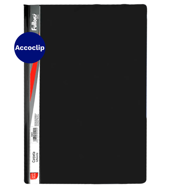 Carpeta Vinil Con Accoclip y Bolsillo Triangular Carta Negra Fultons