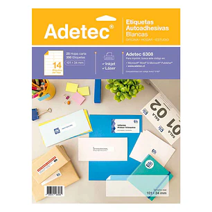 Etiqueta Inkjet/Laser Adetec - Carta Blanca 101X34 Mm 25 Hj