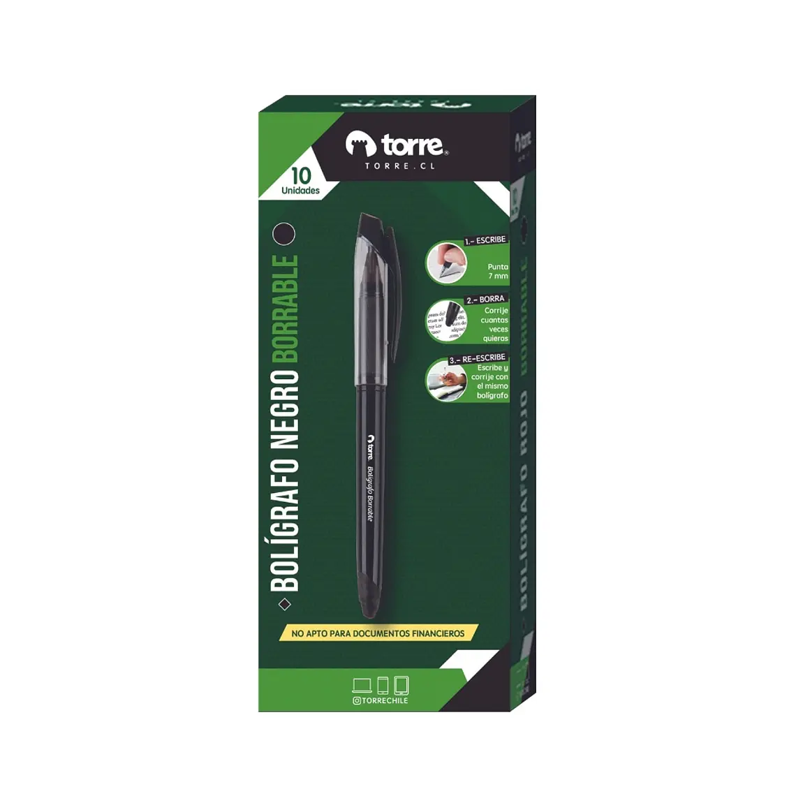 Bolígrafo Gel Borrable Negro 0.7  Torre 1