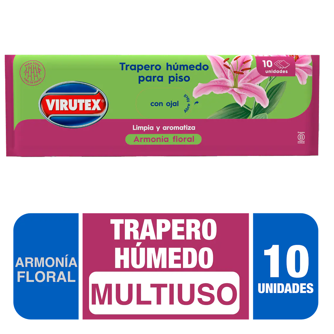 TRAPERO HÚMEDO ARMONÍA FLORAL X 10 VIRUTEX 1