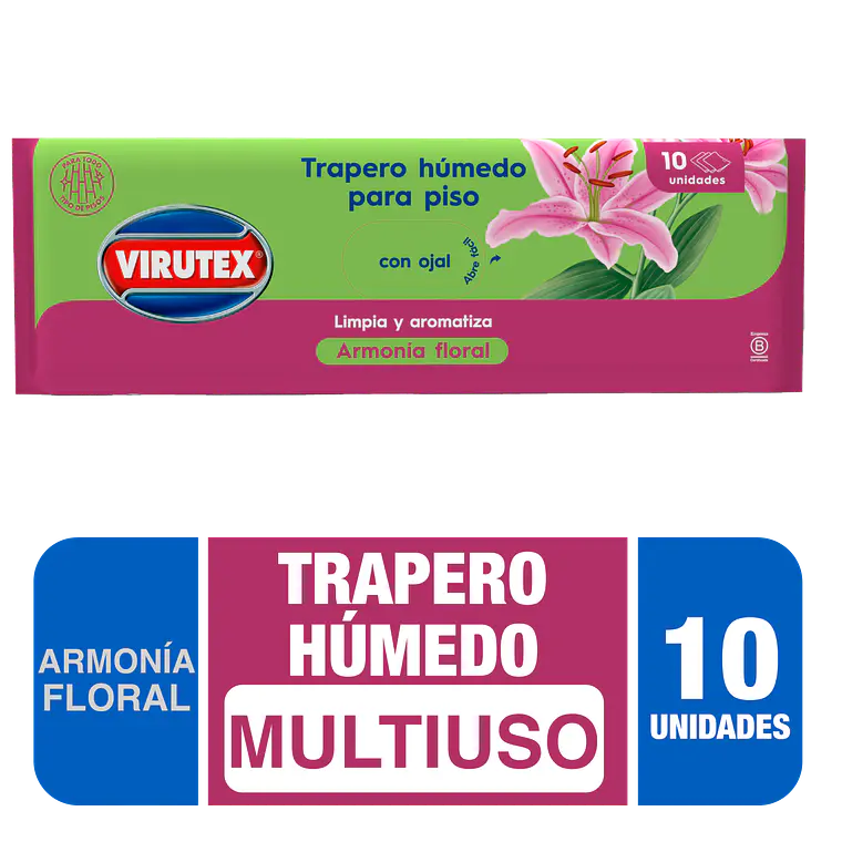TRAPERO HÚMEDO ARMONÍA FLORAL X 10 VIRUTEX 1
