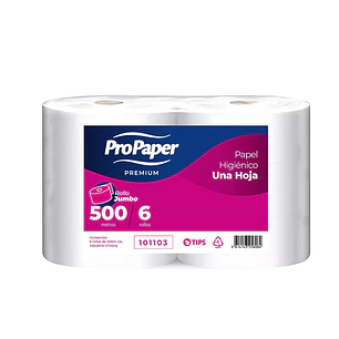 PAPEL HIGIENICO JUMBO 500MTS X 6UN H/S PROPAPER