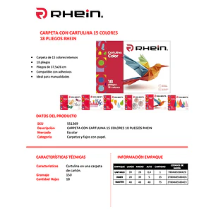 Carpeta Con Cartulina RHEIN 15 Colores 18 Pliegos