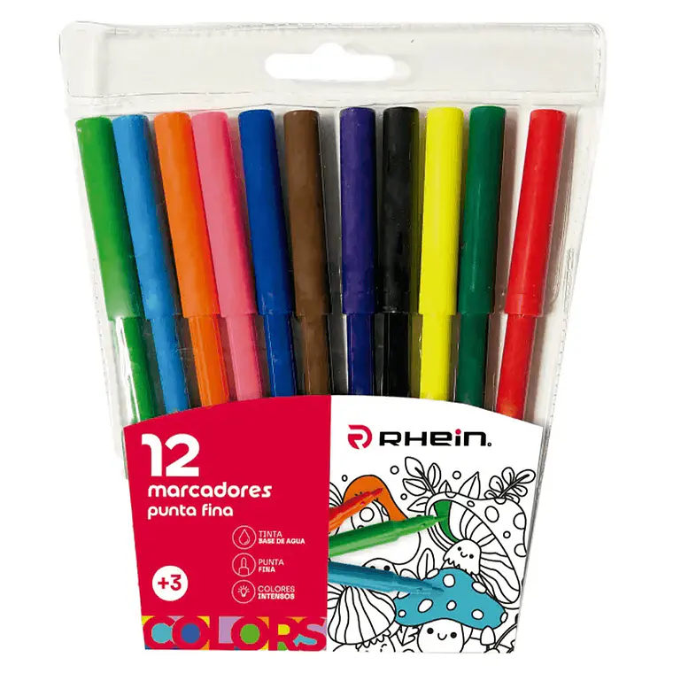 Marcadores Escolar Punta Delgada RHEIN 12 Colores 1