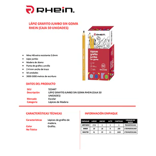 Lápiz Grafito Jumbo S/Goma RHEIN (caja 50 Unidades)