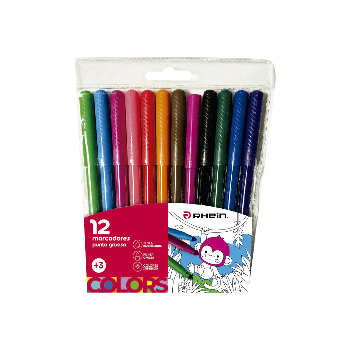 Marcadores Escolar Punta Gruesa RHEIN 12 Colores 1