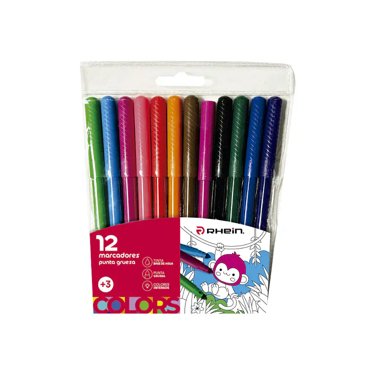 Marcadores Escolar Punta Gruesa RHEIN 12 Colores 1